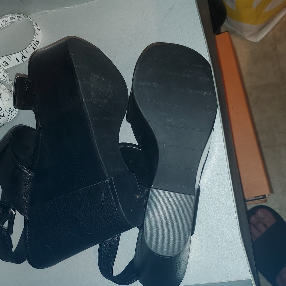 Via Spiga Black Wedge Sandals Strap Leather - Picture 11 of 11